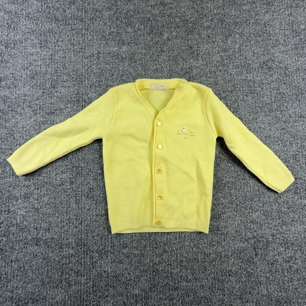 Vintage Vercelli Cardigan Sweater Girls Newborn Yellow Duck Floral Embroidered